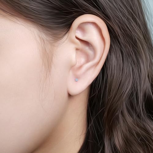 limerencia Titanium Threadless Flat Back Earrings Stud Piercing Jewelry | 20G Press Fit Titanium Push Pop in Cartilage Tragus Labret Lip Medusa Conch Piercing Jewelry Hypoallergenic for Women Men - style: Star Silver