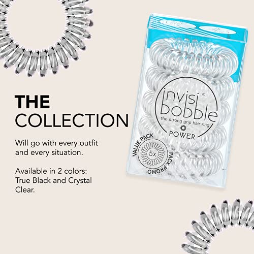 invisibobble Power Traceless Spiral Hair Ties - 5 Pack - Crystal Clear - Strong Elastic Grip Coil Hair Accessories for Active Women - No Kink, Non Soaking - Gentle for Girls Teens and Thick Hair - color: Crystal Clear