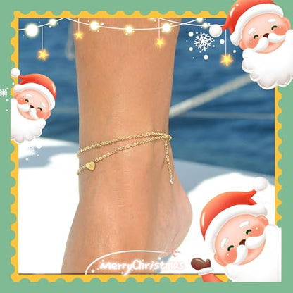 Heart Initial Ankle Bracelets for Women, 14K Gold Filled Handmade Dainty Layered Anklet Letter Initial Heart Ankle Bracelets for Women Beach Jewelry Gifts - style: G