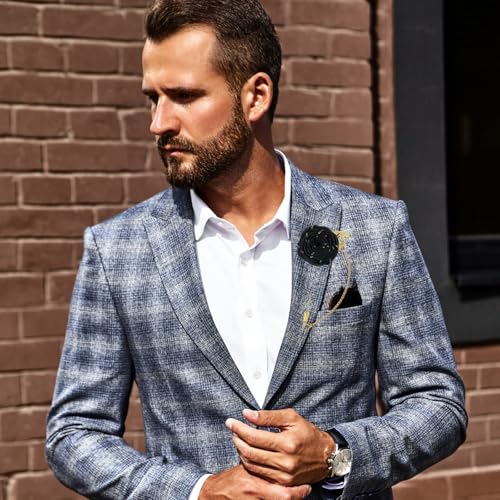 Gold Lapel Pin for Men, Gold Foil Brooch Men's White Flower Satin Lapel Pin with Metal Chain for Suits Professional Tuxedo Groom Wedding Brooch - color: Black