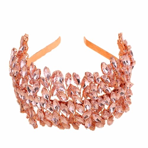 Bridal Crystal Headband for Wedding Party Silver Large Crystal Headpiece Hair Accessories for Bride Hair Clips for Prom Party Gift (rose gold) - color: rose gold