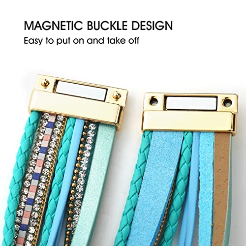 Suyi Multilayer Leather Wrap Bracelet Heart-Shape Wide Bracelets for Women - color: Light Blue
