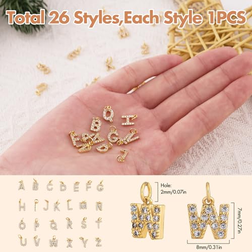 26Pcs 18K Gold Filled A-Z Alphabet Letters Charms for Jewelry Making, Initial A-Z Alphabet Charm Pendant Beads, Slide Glitter Pendants for Women DIY Bracelet Necklace Earrings Choker Making - color: Style D
