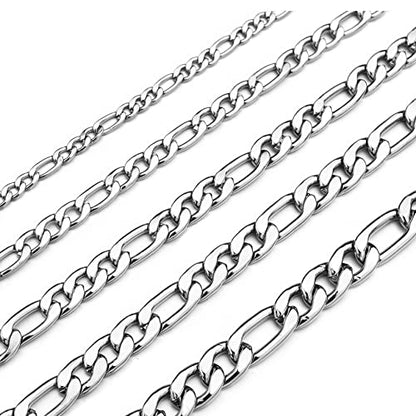 Monily 24K Gold Plated Figaro Chain Stainless Steel Necklace Men Women - color: Silver 4mm