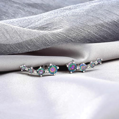 Silver Stud Earrings for Women Trendy - Sterling Silver Ear Climber Earrings Hypoallergenic Post Earrings for Sensitive Ears Colorful Cubic Zirconia Earrings Fashion Women's Earrings Gift for Birthday