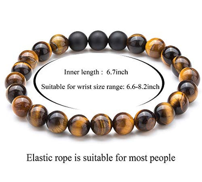 Men Women 8mm Tiger Eye Stone Beads Bracelet - color: A-2 Pcs Set 1-21003