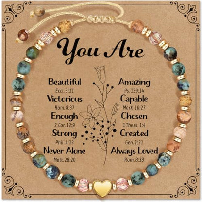 Inspirational Bracelets Gifts for Women: Healing Natural Stone Beads Bracelets - Birthday Mothers Day Gifts Thinking of you Get Well Soon Gift for Women Friends Sister Mom - color: HEART-B-YOU-ARE