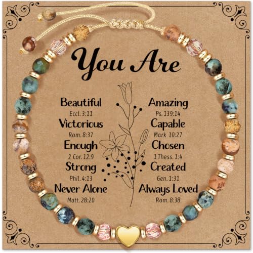 Inspirational Bracelets Gifts for Women: Healing Natural Stone Beads Bracelets - Birthday Mothers Day Gifts Thinking of you Get Well Soon Gift for Women Friends Sister Mom - color: HEART-B-YOU-ARE