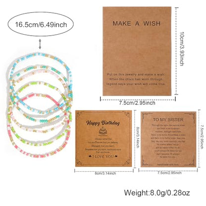 14K Gold Plated Beaded Bracelets Stack Set for Women,Stretch Boho Ball Jewelry Friendship Trendy - color: Blue