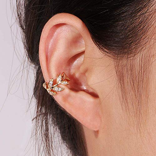 Ear Cuffs S925 Sterling Silver 18K Gold Plated Leaf Non Piercing Ear Clip Cuff Wrap Earrings Hypoallergenic Earring for Women (1 pair)
