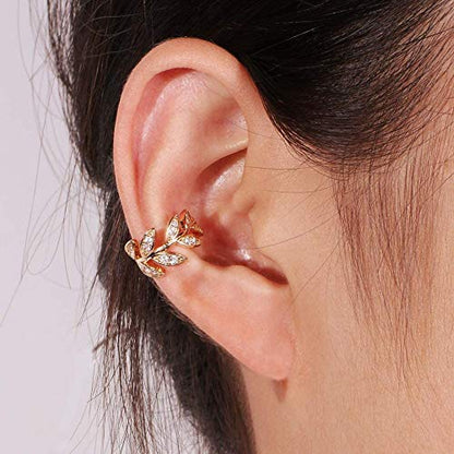 Ear Cuffs S925 Sterling Silver 18K Gold Plated Leaf Non Piercing Ear Clip Cuff Wrap Earrings Hypoallergenic Earring for Women (1 pair)