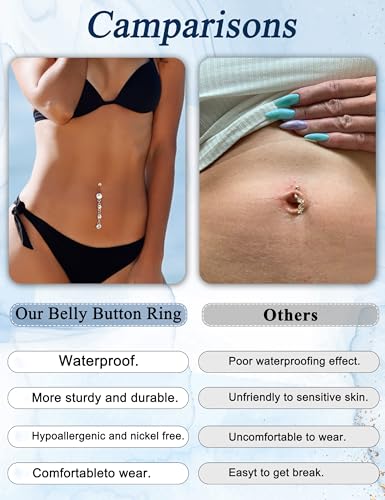 JOERICA 3-6Pcs 14G 316L Stainless Steel Belly Button Rings for Women Flower CZ Dangle Belly Button Rings Navel Piercing Jewelry - style: 6Pcs,Silver-tone