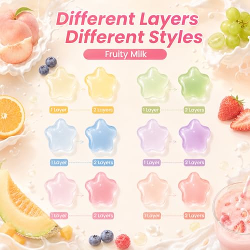 Beetles Fruity Milk Jelly Gel Nail Polish Set, 6 Colors Pastel Gel | Sheer Gel Polish Kit Pink Purple Blue Peach Nude Green Yellow Translucent Effect Soak Off UV Nail Art Manicure Gift for Women - color: 0-0-0-Fruity Milk