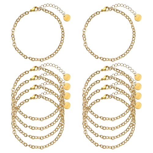 UMAOKANG 10pcs Gold Embossed Oval Chain Bracelet Bulk for Jewelry Making | PVD Gold Plated Stainless Steel Bracelet Adjustable Hand Chains DIY Jewelry Supplies - color: 10pcs Oval Gold