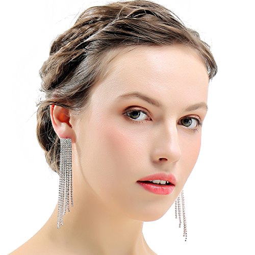 Silver Rhinestone Crystal Bridal Chandelier Long Tassels Dangle Earrings for Wedding - color: A-2