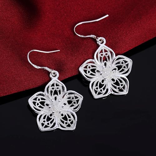 3 Circles Silver Hoop Earrings Necklace Set for Women Geometric Jewelry Set | 925 Silver Hypoallergenic Small Hoop Circle Geometry Textured Finish Minimalist Style Comfortable Wear - style: Flowers