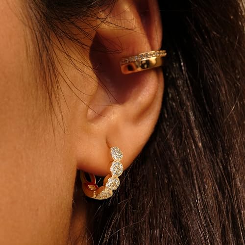 Cubic Zirconia Huggie Earrings 14k Gold Plated Tiny Earrings Small Huggie Hoop Earrings Simple Lightweight Hoops Gift for Women - color: CZ Link Hoop