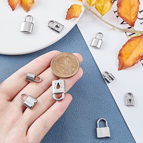 SUNNYCLUE 1 Box 9 Styles Silver Lock Charms Stainless Steel Padlock Pendants Mini Hollow Key Hole Lock Metal Charm for Valentine's Day Gifts Necklaces Earrings DIY Crafts Making Supplies