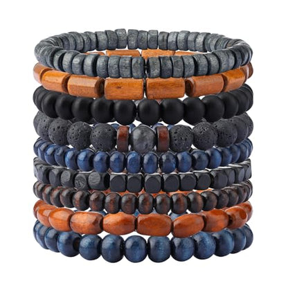 Mens Beaded Bracelets Tribal Wooden Elastic Adjustable Prayer Beads Wrap Cuff for Women - color: L: 10pcs
