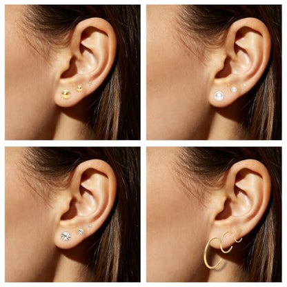 Gold/Silver Jewelry Set for Women Layered Bracelets Ball Dangle Hoop Earrings Stackable Knuckle Rings Set Dainty Adjustable Necklaces Valentine Anniversary Trendy Party Costume Accessories Jewelry - style: Vintage