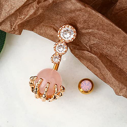 CM Crareesi Mania Skull Hand Halloween Belly Button Rings Natural Stone Claw Piercing Navel Rings for Women - color: Rose Gold Claw