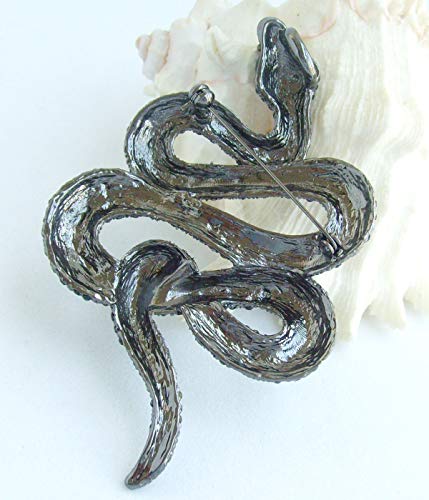 Classic 3.94" Unique Animal Snake Brooch Pin Pendant Austrian Crystal BZ5847 - color: Black-Tone Black Gray
