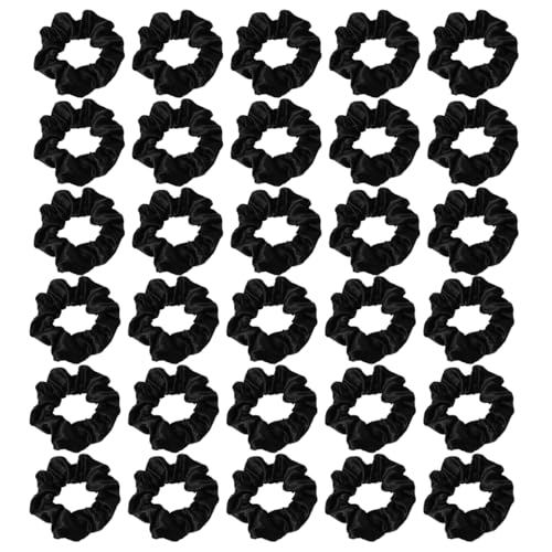 Silk Hair Ties Ponytail Holder Hairs Bow Ropes Elastics Hairtie Accessories Wide 0.8inch on Hair No Damage No Crease for Women Curly Thick Wavy Hair(30Pcs Black) - color: Black