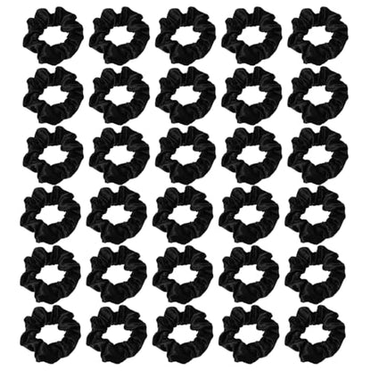 Silk Hair Ties Ponytail Holder Hairs Bow Ropes Elastics Hairtie Accessories Wide 0.8inch on Hair No Damage No Crease for Women Curly Thick Wavy Hair(30Pcs Black) - color: Black