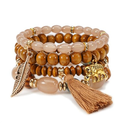 Boho Wooden Beads Bracelets Bohemian Bracelet Stack for Men Women Wood Beaded Bracelet Set - color: T