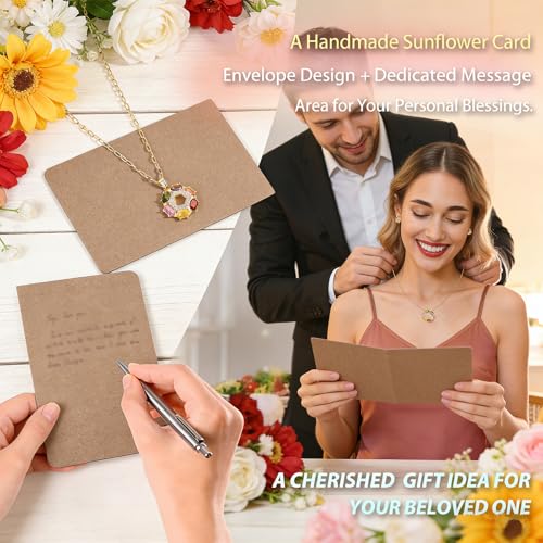 Rotating Sunflower Necklace & Earrings Jewelry Set for women| Gold coating Titanium Alloy with Sparkling Cubic Zirconia| Jewelry box +Tote Bag +3D Card |Gift for Birthday, Anniversary or Mother's Day - color: LightSource