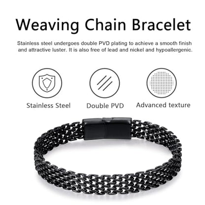 Mens Bracelet-Stainless Steel Magnetic Clasp Franco Chain Bracelets for Men - color: C-Black