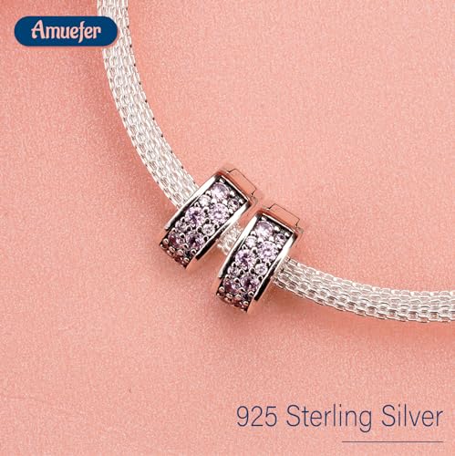 Clip Stopper Spacer Charms for Bracelets Necklaces, Compatible with Pandora,Jewery Making DIY - style: Pink Pavé Clip