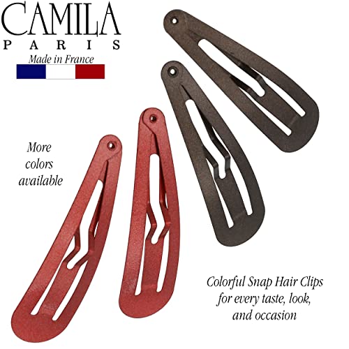 Camila Paris CP1330F French Hair Barrettes Clips, Snap Hair Slides Clic Clac for Women, Styling Girls Side Slide-in Metal Snap Pin Hair Accessories for Women. Strong Hold, No Slip Grip, Made in France - color: 4PK Metal Red/Brown 2"