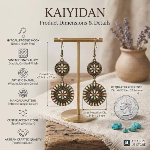Boho Turquoise Dangle Earrings For Women Trendy,Western Blue Gemstone Drop Earings,Vintage Gothic Ethnic Statement Beach Vacation Long Birthstone Earrings with Leaf Teardrop Turquoise Crystal Tassels,Fashion Jewelry Birthday Gift. - style: A35 Vintage Bro