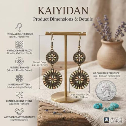 Boho Turquoise Dangle Earrings For Women Trendy,Western Blue Gemstone Drop Earings,Vintage Gothic Ethnic Statement Beach Vacation Long Birthstone Earrings with Leaf Teardrop Turquoise Crystal Tassels,Fashion Jewelry Birthday Gift. - style: A35 Vintage Bro