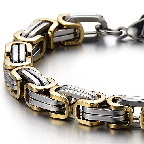 COOLSTEELANDBEYOND Mens Women New Stainless Steel Braided Link Bracelet Polished - color: D-Metal Color: Silver & Gold