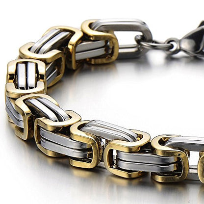 COOLSTEELANDBEYOND Mens Women New Stainless Steel Braided Link Bracelet Polished - color: D-Metal Color: Silver & Gold