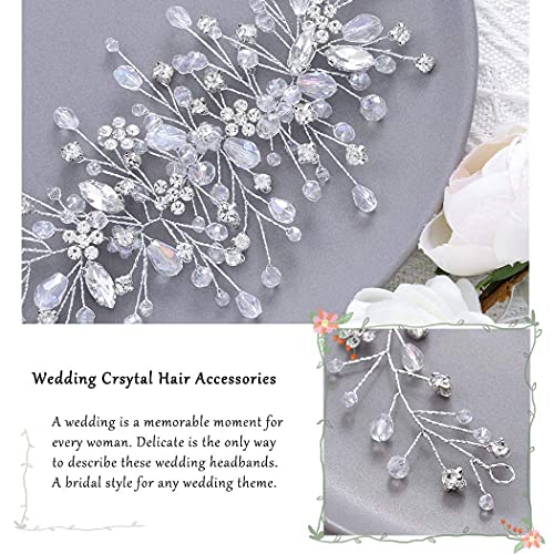 Bride Flower Wedding Hair Vine Crystal Bridal Hair Piece Rhinestone Party Hair Accessories Leaf Hair Jewelry Bead Headpiece for Women - color: Silver