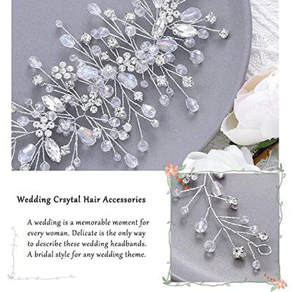 Bride Flower Wedding Hair Vine Crystal Bridal Hair Piece Rhinestone Party Hair Accessories Leaf Hair Jewelry Bead Headpiece for Women - color: Silver