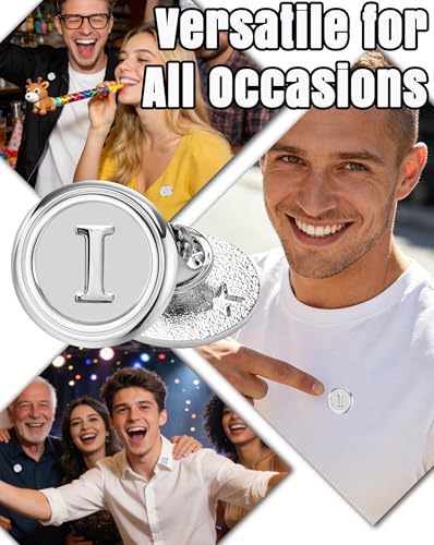 Initial Letter Pins A-Z Men Classic Brass 26 Alphabet Badge for Business & Wedding Shirt - color: Silver, style: Letter I