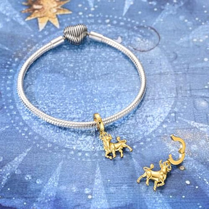 LAZA 925 Silver Charms for Bracelets and Necklaces Gold charms for Women | Summer Travel Party Lucky Zodiac Charms Clearance Pendant Beads Christmas Birthday Graduation Gift Jewelry for Women - color: Taurus