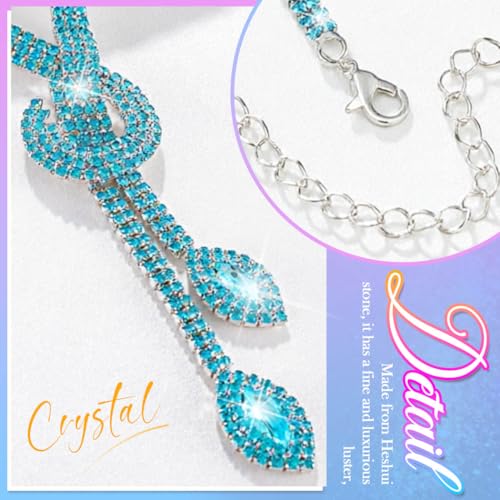 Unicra Silver Rhinestone Bridal Wedding Jewelry Set Crystal Necklace Earrings Sets Formal Prom Costume Jewelry Sets for Women and Brides - color: Light Blue