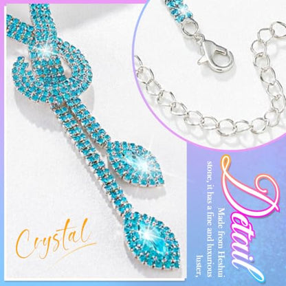 Unicra Silver Rhinestone Bridal Wedding Jewelry Set Crystal Necklace Earrings Sets Formal Prom Costume Jewelry Sets for Women and Brides - color: Light Blue