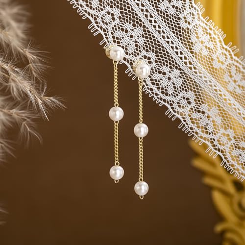 CHESKY Pearl Drop Earrings for Women, 14K Gold Plated Pearl Dangle Earrings | Dainty Pearl Earrings for Women,WaterProof Gold Brides Wedding Earrings,Bridesmaid Bridal Gift,Trendy Women Everyday Jewelry - style: pearls