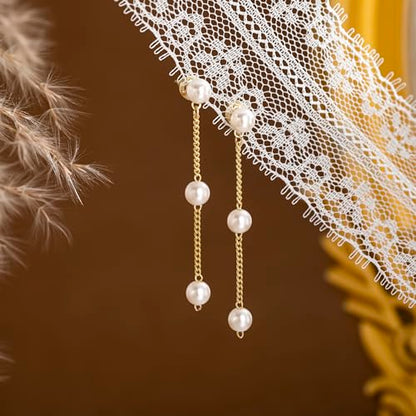 CHESKY Pearl Drop Earrings for Women, 14K Gold Plated Pearl Dangle Earrings | Dainty Pearl Earrings for Women,WaterProof Gold Brides Wedding Earrings,Bridesmaid Bridal Gift,Trendy Women Everyday Jewelry - style: pearls