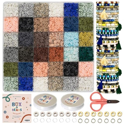 Box-O-Beads Earth Tones Clay Beads Bracelet Making Kit – 6,000 Pieces Premium Friendship Bracelet Jewelry Making Kit – Creative Arts and Crafts Kit Gift for Girls Ages 10–12