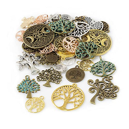 stino 100 G Mixed Style Metal Charms for Jewelry Making, Bulk Silver & Gold Plated, for Bracelet, Necklace, Earrings DIY Crafts - style: Tree of Life