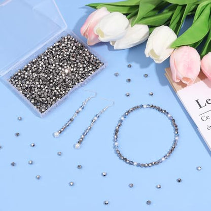 1000Pcs 4mm Faceted Crystal Glass Bicone Beads Loose Bead for DIY Bracelet Necklace Earring Keychain Jewelry Making,Silver - color: Silver