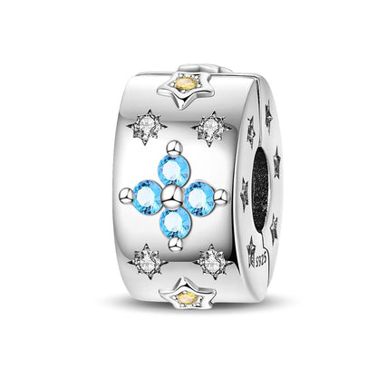 925 Sterling Silver Openable Clip Spacer Bead Fits Pandora Bracelet | Hypoallergenic Clip Stopper Charm, Star Clover Butterfly Floral Mom Heart Paved Zircon Gift for DIY Charm Bracelet Jewelry - color: Celestial Blue Star