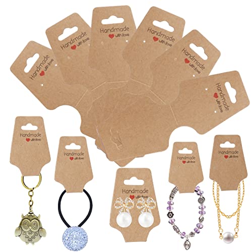 200PCS Bracelet Display Cards Necklace Holder Cards Self Adhesive Jewelry Packaging Selling Card for Small Business (Brown, 1.8x4.7 inches) - color: Brown